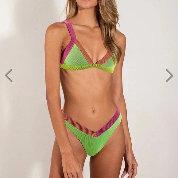 NWT OneOne Swimwear Bikini SET Sumbawa Kameron Jesse Green Red Ribbed New Cheeky - Picture 2 of 6